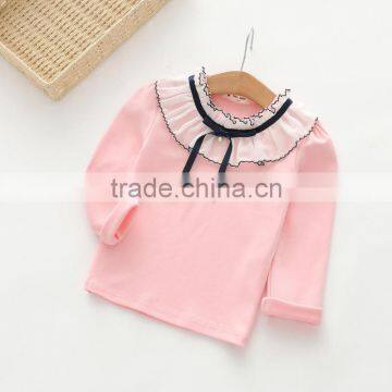S60626B 2017 New Autumn Bowknot Long Sleeved T-shirt Baby Girl Cotton Gauze Ruffle Sweet T-shirt photo-4