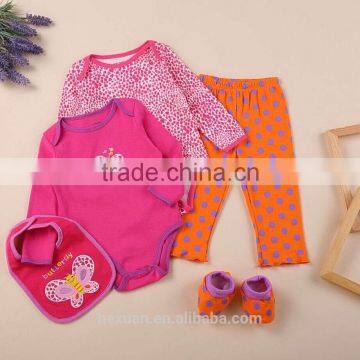 100% Cotton Autumn Europe 5pcs Rompers Suit Baby Clothing Sets photo-3