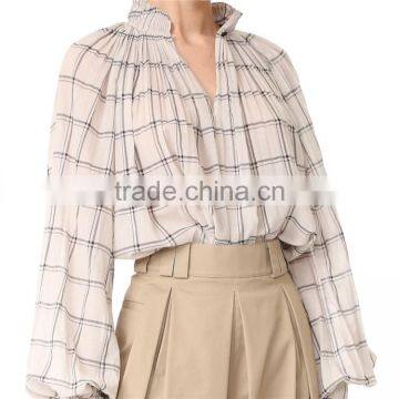 2017 OEM Spring Femme Airy Sand Windowpane Checks Tunic Blouse photo-6