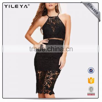 Hot sale women sexy bandage lace dress/2 pieces fashion party dress boutique