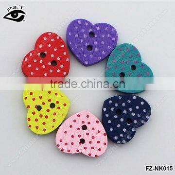 12x15mm Dot Pattern Heart Shaped Wood Buttons For Decoration DIY Craft