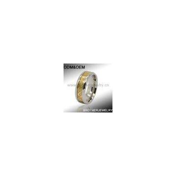 Titanium and 316 Stainless Steel Ring Jewelry Embedded With Resin Enamel & Gold Foil