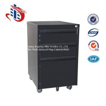 Mobile three drawer pedestal black door filing cabinet