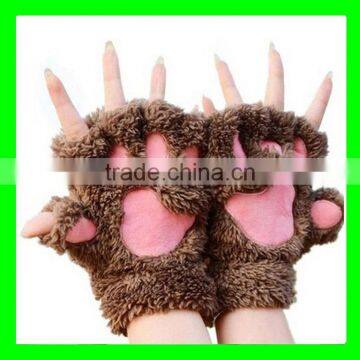 Women Bear Plush Cat Paw Claw Glove Soft Winter Gloves