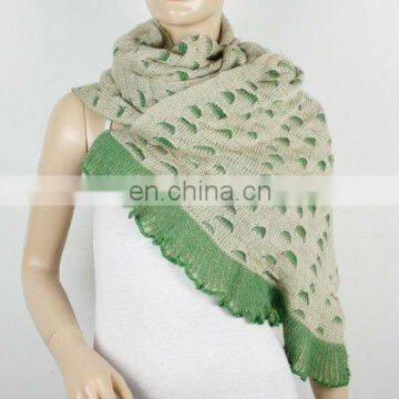 Mohair green knitting layered textured reversible scarf