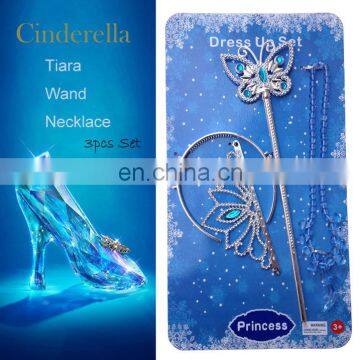PAS-0764 Girls Party Cosplay Set Cinderella Tiara Wand and Necklace Set