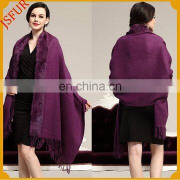 Brand New Design Rabbit Fur Trim Wool Knitted Warm Super Winter Shawl photo-2