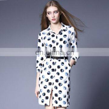 Button down polka dot dress high quality,roll up sleeve dress for spring