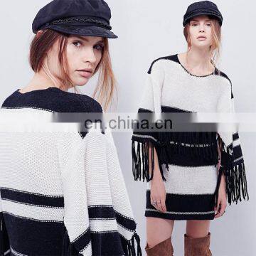 Fringes details Wholesale woolen sweater dress for ladies