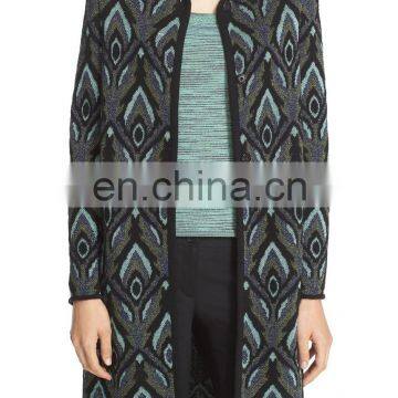 MIKA2219 Collarless Jacquard Coat