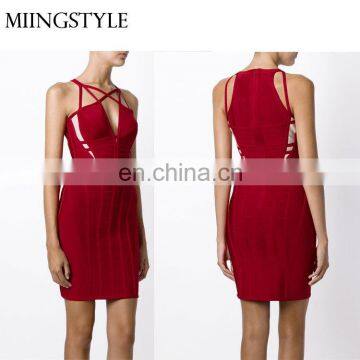 Latest New Woman Sleeveless Sexy Deep V Dinner Dress , Wholesale Midi Middle Aged Women Fashion Dress