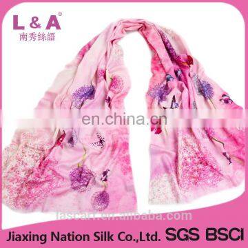 Dandelion pattern winter digital printing women woolen scarves pink