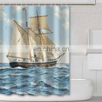 Custom Design Ocean Ship Polyester Shower Curtain for bathroom