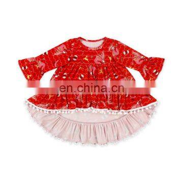 Hot Selling Baby Girl Fashion Top Dress Printed Floral Christmas Style High-low Top Pompom Dress Baby Clothes photo-3