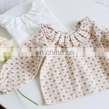 New Korean version of baby girl bottoming shirt  girls print pleated baby shirt  cotton jacquard shirt front and back wear