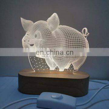 3D Oval Shape Wooden Lamp Base with Acrylic Plate Led Night Lamps