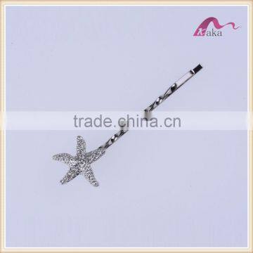 Latest fashion metal alloy crystal hair clips women fashion sea star hair clips