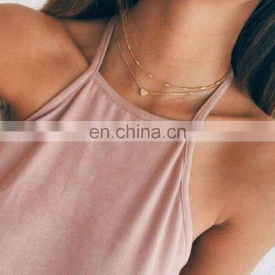 Double Layer Silver Chain Love Heart Necklace For Women Beads Choker Pendant Necklace