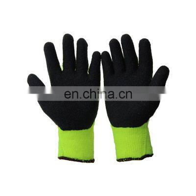 Yellow Heavyweight Thermal Knit Dip Latex Gloves Acrylic Loop Terry Lining Cold Weather Gloves Winter Construction Work Gloves photo-2