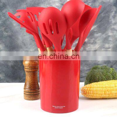 Multicolor BPA Free Non Toxic Wooden Handle Turner Tongs Spatula Cooking Silicone Kitchen Utensils photo-2