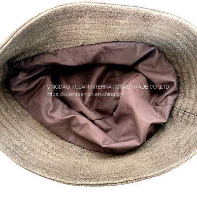 Men's and Women's Fashion Genuine Sheepskin Leather With Print Bucket Hat photo-5