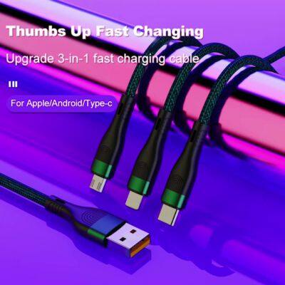 3 in 1 Usb Cable in Computer Cables & Connectors Super Fast Charger Cable 6a 66W Data Line for Mobile Phone