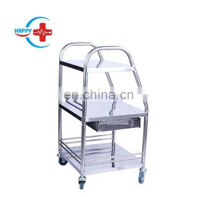 HC-M066 hot sale Hospital 3 layers trolley medical Stainless Steel Mobile Cart with wheels