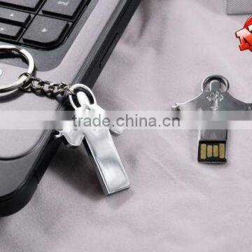 Special God Jesus Shape Mini Metal USB Flash Pendrive with Keychain Free LOGO and Pre-load Memory