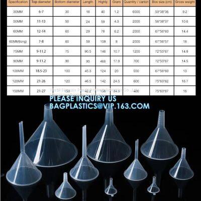 Factory Directly Transparent Large PP Plastic Perfume Dispensing Funnels, Factory Selling 30mm 50mm 60mm 75mm 90mm 100mm 120mm 150mm Transparent Funnel photo-5