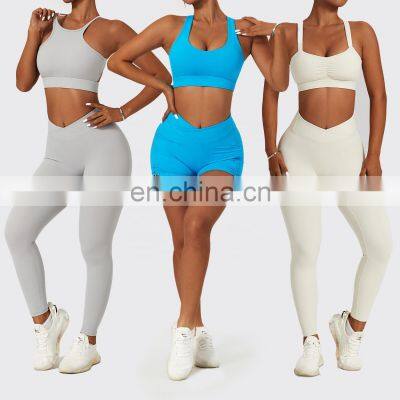 5 Pcs Hot Sale Gym Suit High Waist Fitness Sets Custom Logo Sports Bras