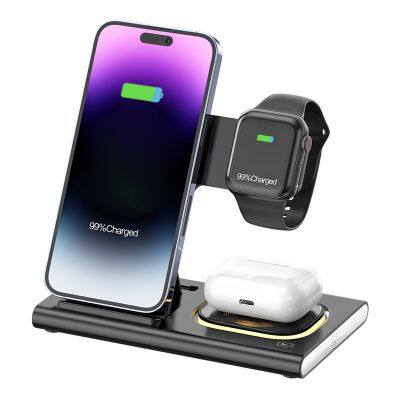 New Design 15W Station Phone Holder Folding Phone Stand 3 In 1 Fast Charging Multifunction Wireless Charger