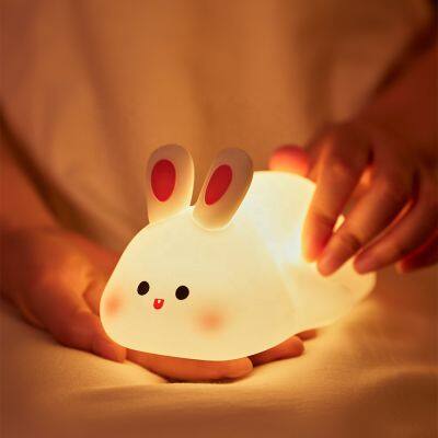 2024 New Soft Animal Rabbit Lamp Baby Table Sleeping Night Light USB Rechargeable Battery Kids Night Lamp For Children Gifts