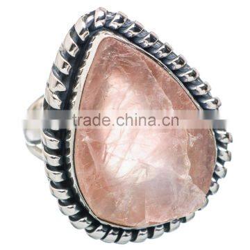 925 SOLID STERLING FINE SILVER ROUGH ROSE QUARTZ RING