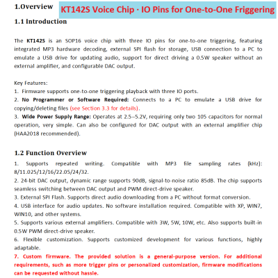 KT142S Voice Chip MP3 Player Module 3 Trigger I/O USB Update 0.5W Speaker Support DAC Output Sound IC for DIY Electronics Gift Christmas Jewel Case photo-4