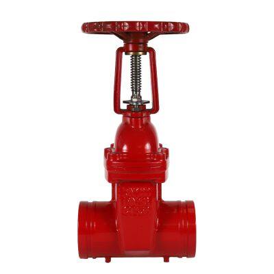 Válvula de cancela de ferro fundido com vedação suave de haste não ascendente em ferro dúctil com ranhuras ANSI Awwa para defesa civil aérea vermelha com extremidades ranhuradas e resiliência