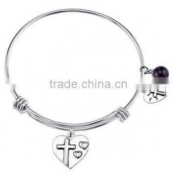 Stainless Steel Faith Hope Love Bangle, Heart Faith Hope Love Bangle Bracelet Silver Tone