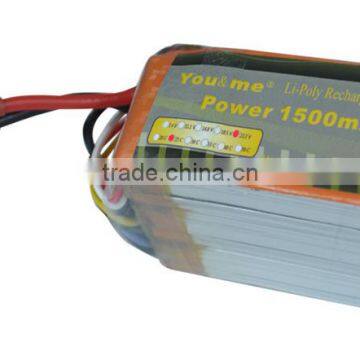 You&me 6S 22.2V 1500mAh 25C Rechargeable Lithium Polymer Battery for RC Helicopter