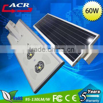 60w integrated led solar street light all in one solar street light price with Aluminum alloy body and bridgelux led