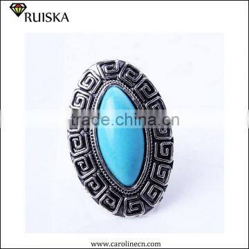 Caroline Fashion Antique Silver Oval Mens Turquoise Rings photo-2