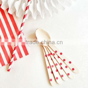 6.5 Inches Red Polka Dot Printed Wooden Spoons Utensils