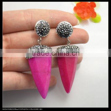 LFD-079E Fashion Pave Rhinestone Pink Agate Stone Arrow Point Shape Earrings Jewelry Finding