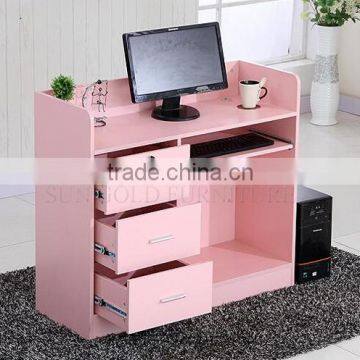 Pink modern wood small shop counter design office reception desk (SZ-RTB025-2)