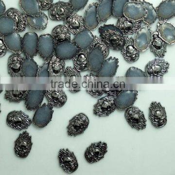 Wholesale Iron-on Burning Skull Head Beads/Rivets in Silver, Black Nickel,Heat Transfer Hotfix Alloy Studs with11X15mm for Bag