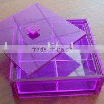 customized acrylic grids storage box with 6 dividers removable lid cover