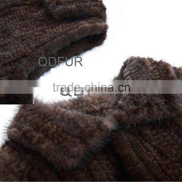 QD80557 Black Brown Knit Mink Fur Long Vest Gilet With Bigger Armhole