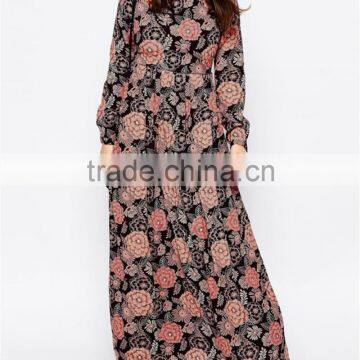 printed flower long women dress long sleeves women dress OEM service