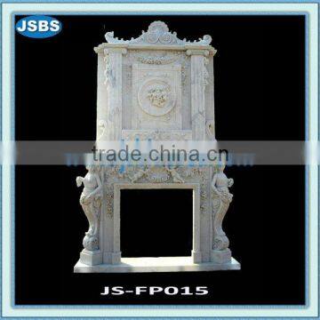 double stone carved modern fireplace
