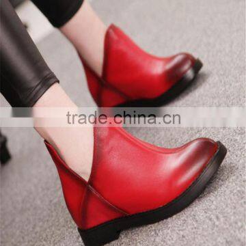 Stylish ladies red leather designer wine red pretty brush color skin women boots