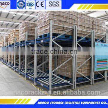 High density push back metal shelf