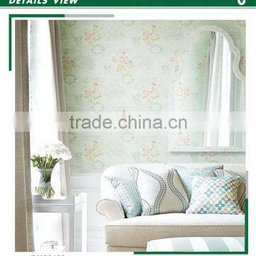 economic foaming non woven wallpaper, turquoise pastoral floral wall covering for room , decoration wall paper shop